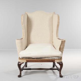 Appraisal: Upholstered Mahogany Easy Chair Massachusetts c - with serpentine back