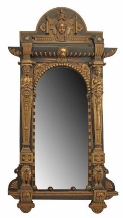 Appraisal: Repousse metal mirror with lions and figural masks approx h