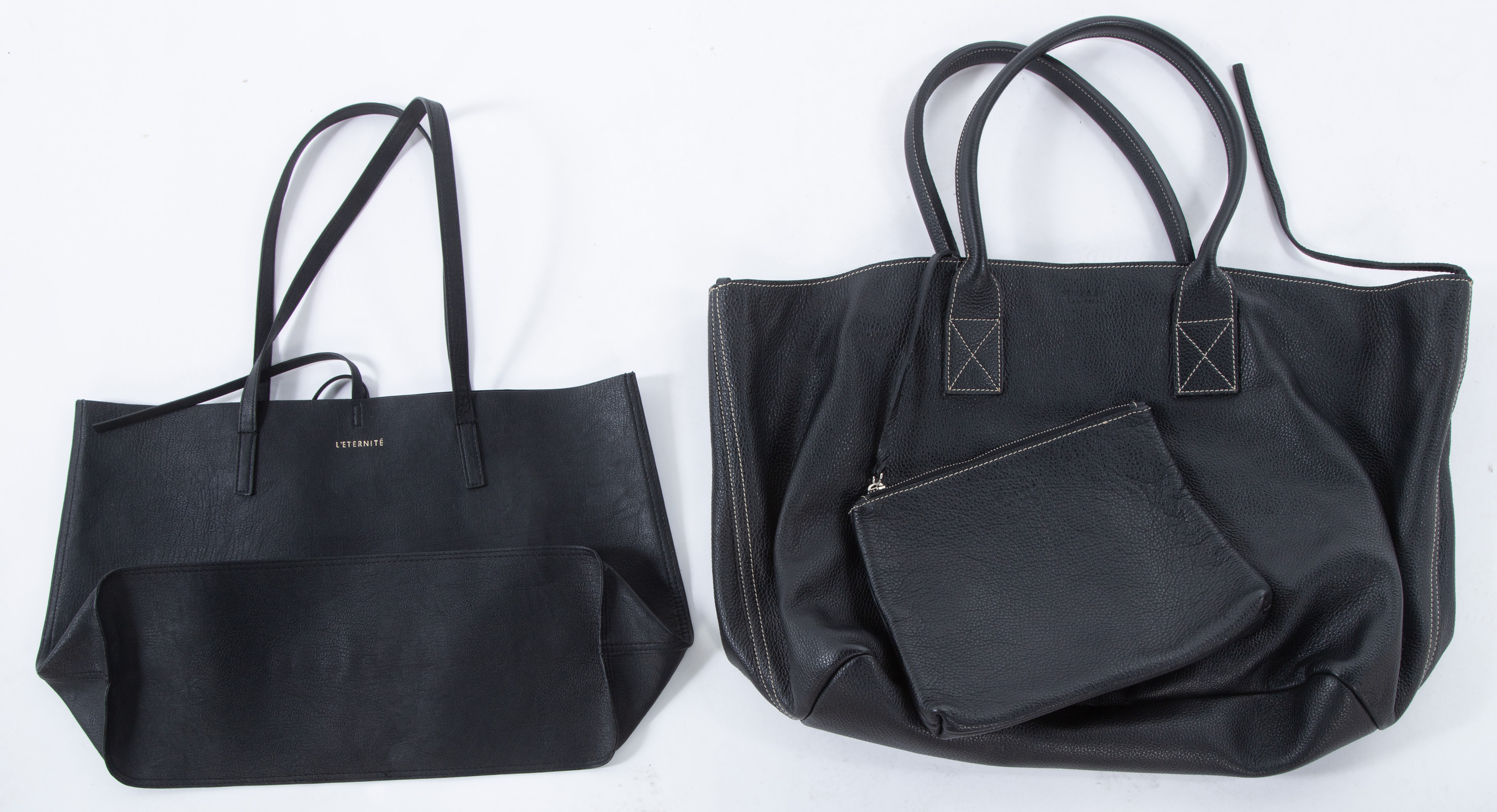 Appraisal: TWO BLACK LEATHER HANDBAGS including L'Eternite in H in W