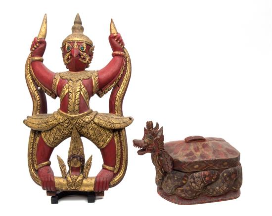 Appraisal: Sale Lot Two Balinese Polychromed and Carved Wood Articles th