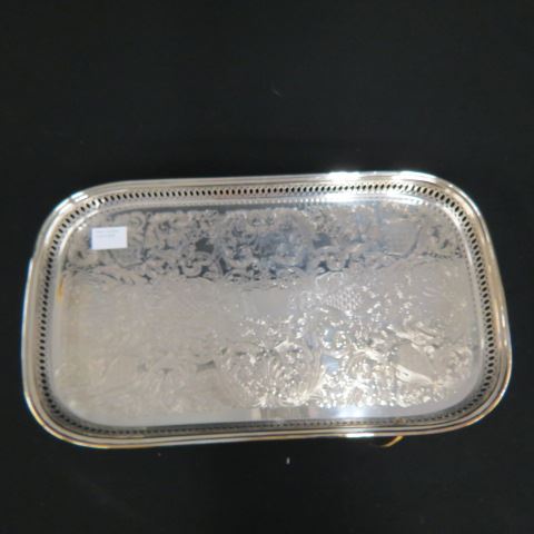 Appraisal: Silverplate Gallery Tray bun feet fine engraved design x