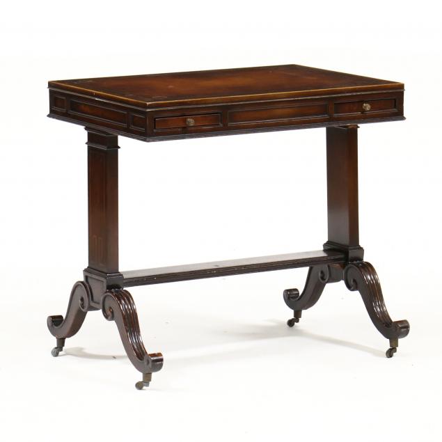 Appraisal: REGENCY STYLE LEATHER TOP DRINKS TABLE Second half th century