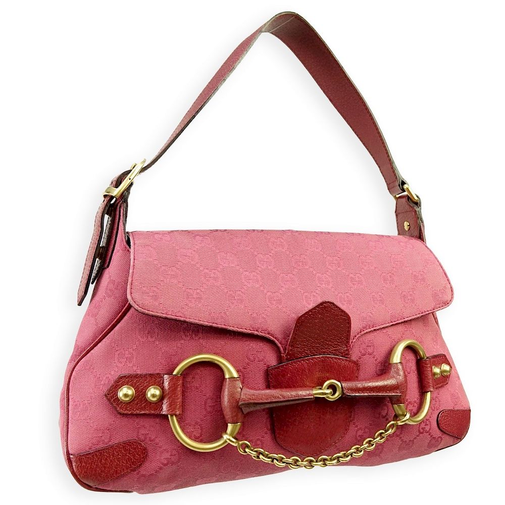 Appraisal: Gucci Magenta Signature Horse Bit Saddle Bag Gucci Magenta Monogram