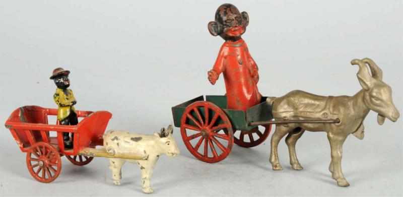 Appraisal: Lot of Cast Iron Animal-Drawn Cart Toys American Includes goat-drawn