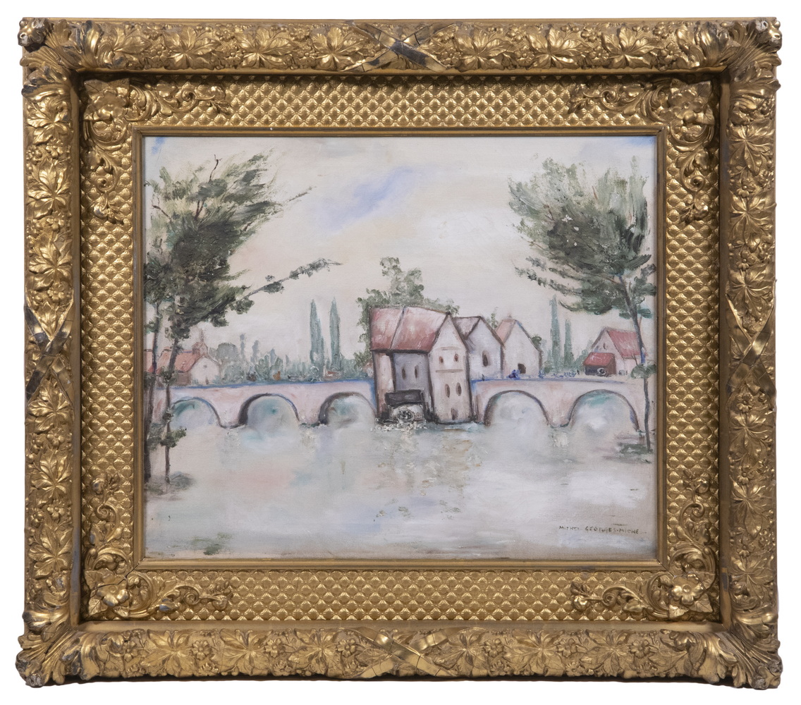 Appraisal: MICHEL GEORGES-MICHEL FRANCE - Arched Bridge and Mill oil on