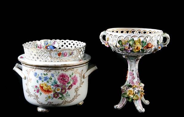 Appraisal: A Meissen style polychrome decorated porcelain fruit cooler together with