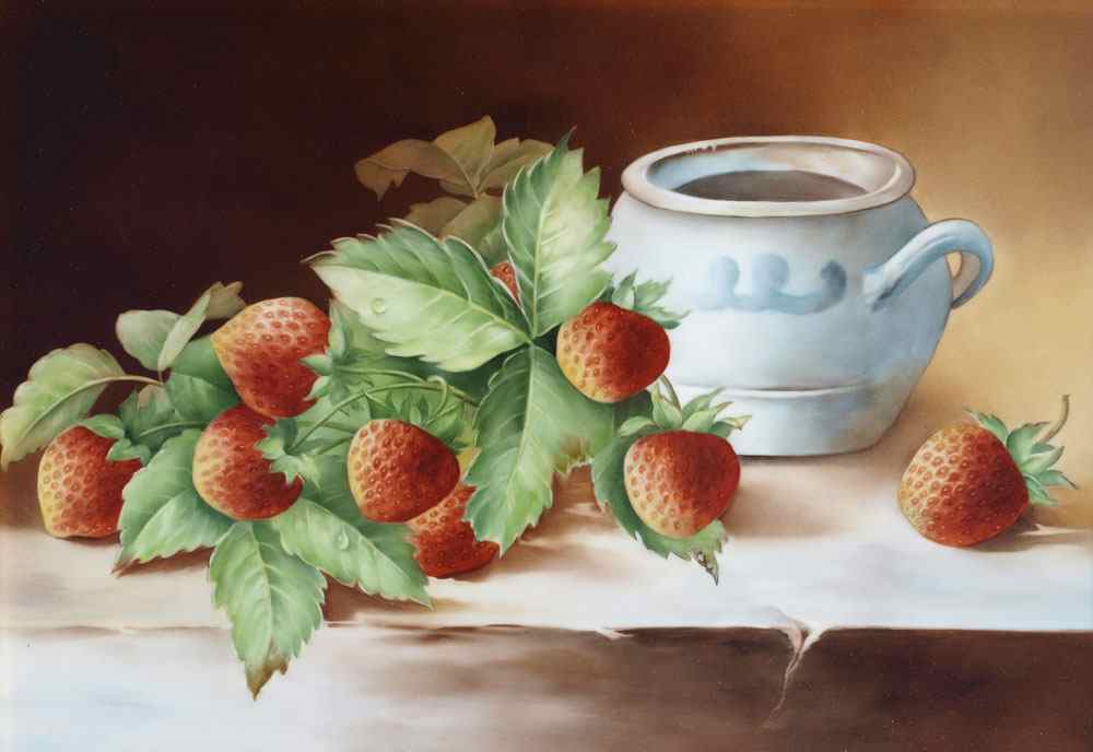 Appraisal: SALDARRIAGA Maria American th C Still Life of Fresh Strawberries