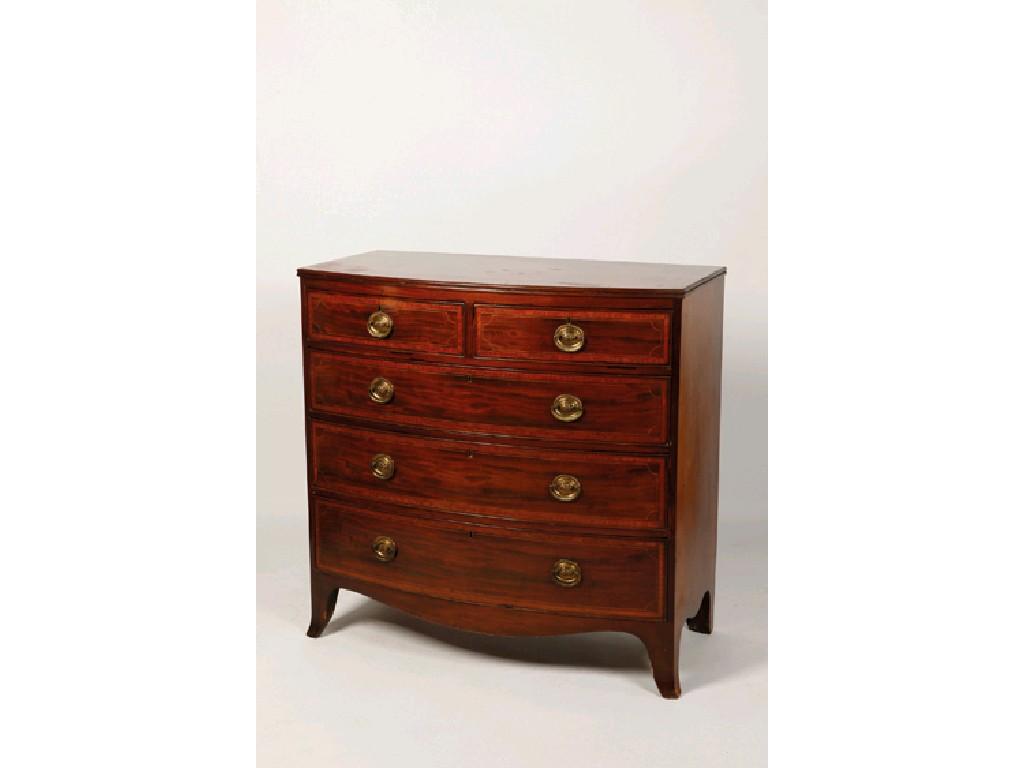 Appraisal: A GEORGE III MAHOGANY BOWFRONT CHEST OF DRAWERS the shaped