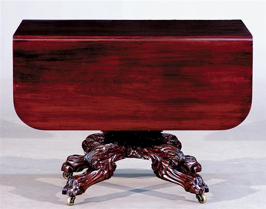 Appraisal: American Classical mahogany drop-leaf table circa rectangular top with rounded