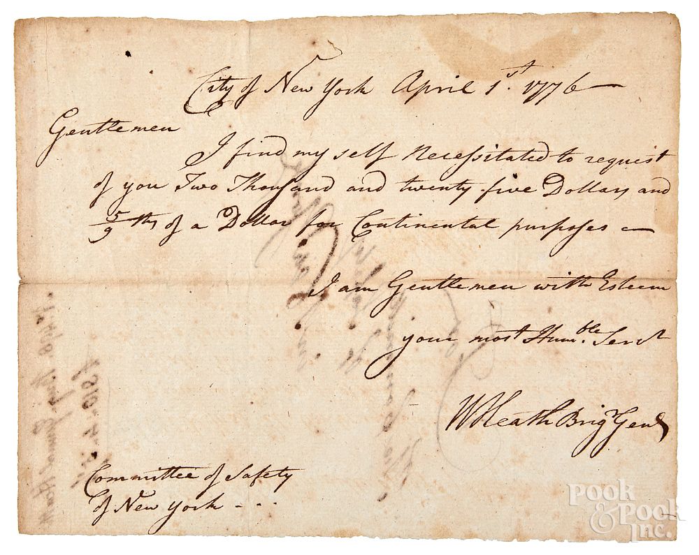 Appraisal: Brigadier General William Heath signed letter Revolutionary War signed letter