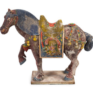 Appraisal: A Chinese Tang Style Polychrome Wood Horse TH CENTURY Height