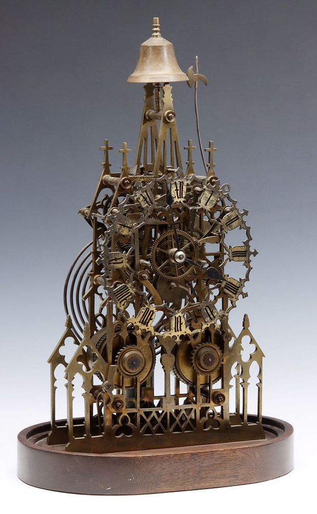 Appraisal: AN EARLY C FUSEE DRIVE ENGLISH BRASS SKELETON CLOCK The