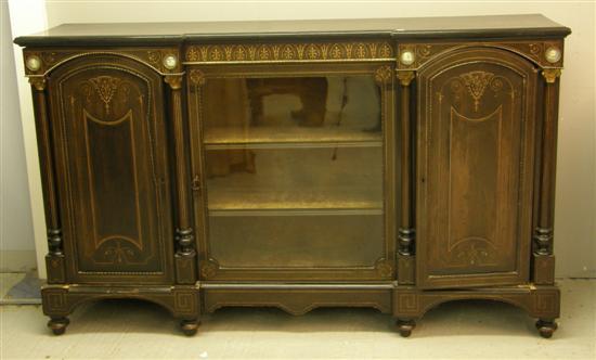 Appraisal: th century ebonised inverted break front credenza inset with jasperware