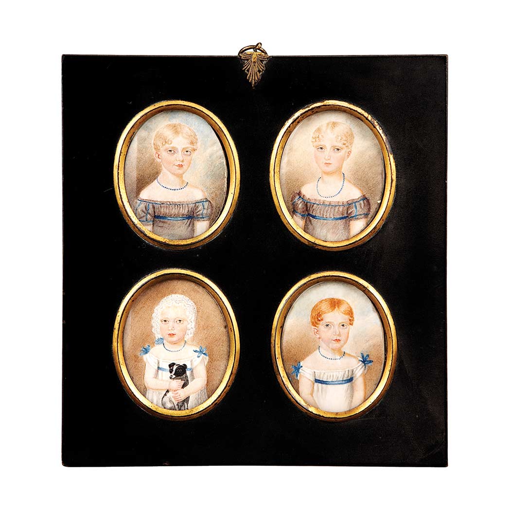 Appraisal: Set of Four George III Portrait Miniatures Dated Each fitted