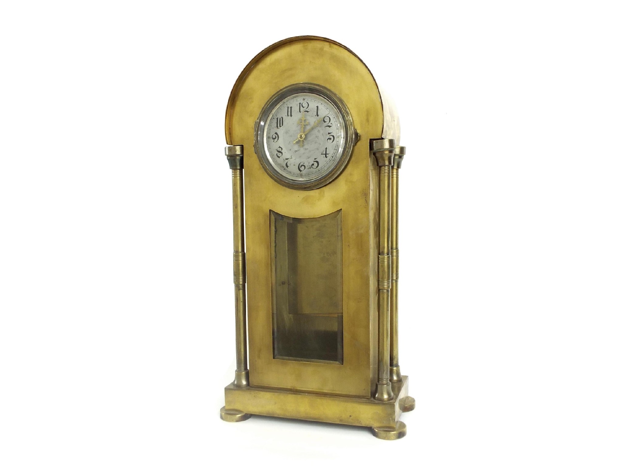 Appraisal: Unusual tall brass torsion mantel clock the silvered dial over