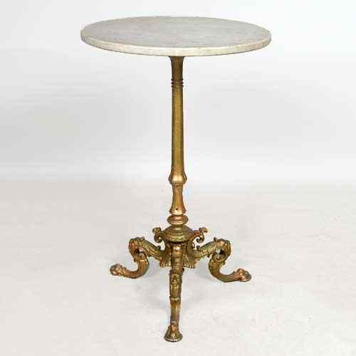 Appraisal: An English Gilt Cast Iron Marble Top Tripod Table circa