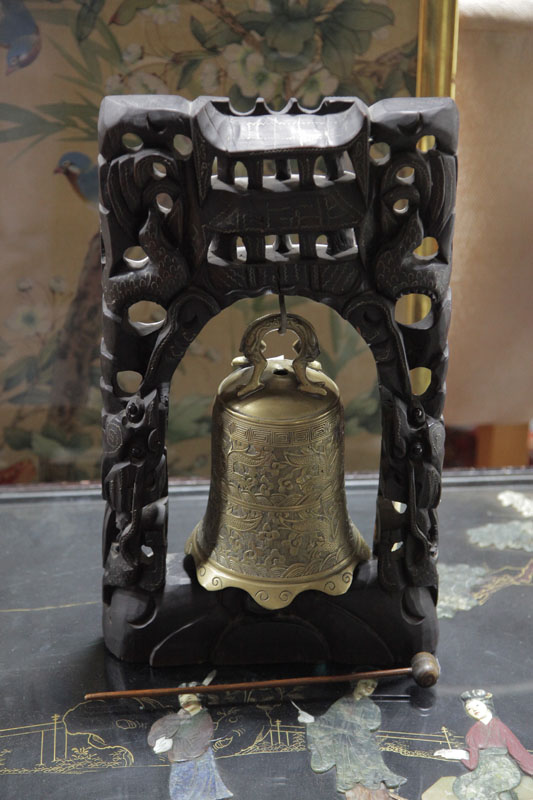 Appraisal: BRONZE DINNER BELL Oriental style bell with embossed dragon and