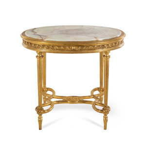 Appraisal: A Louis XVI Style Onyx-Inset Giltwood Center Table in the