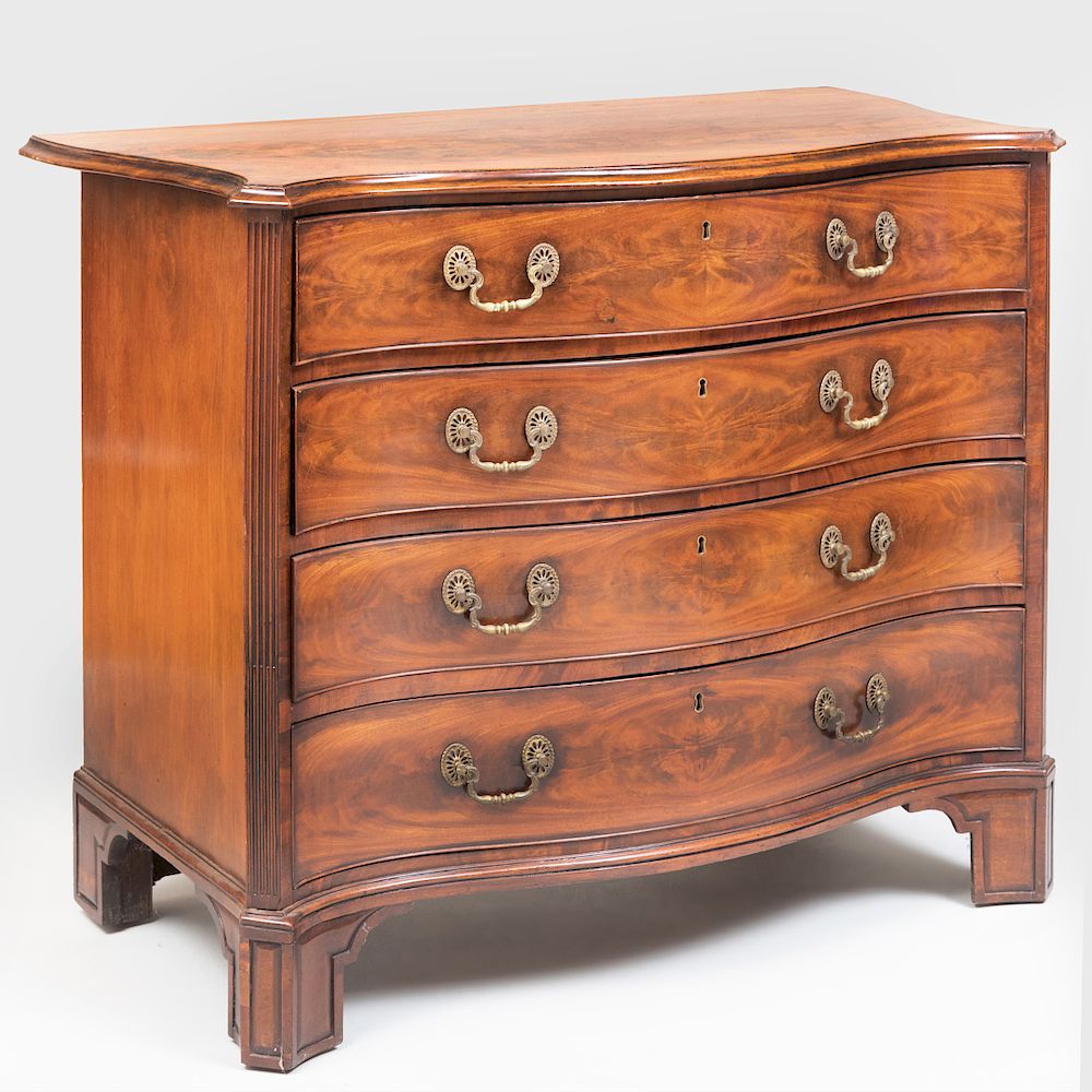 Appraisal: George III Mahogany Serpentine-Fronted Chest of Drawers The serpentine-fronted top