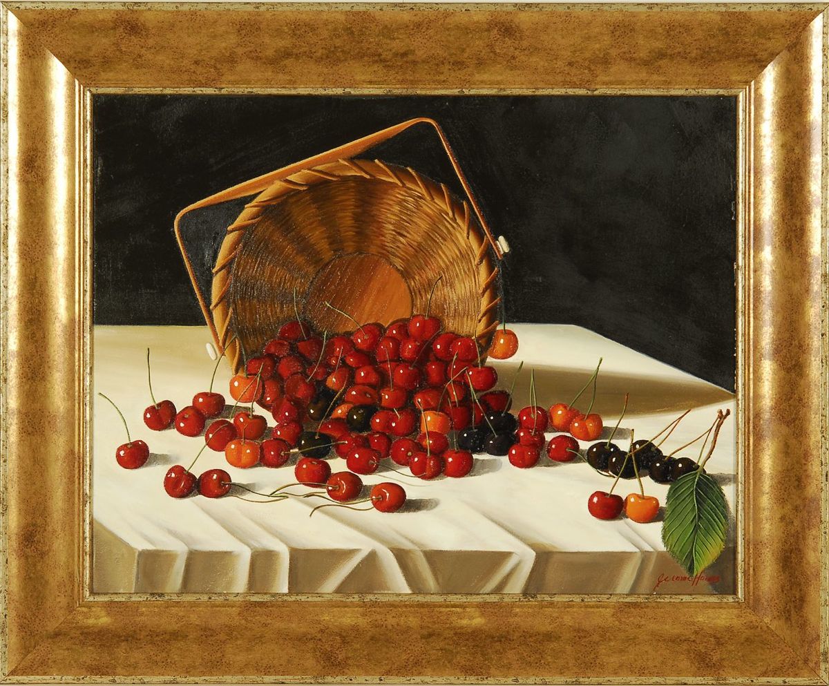 Appraisal: JEROME HOWESAmerican b Still life with Nantucket basket of cherries