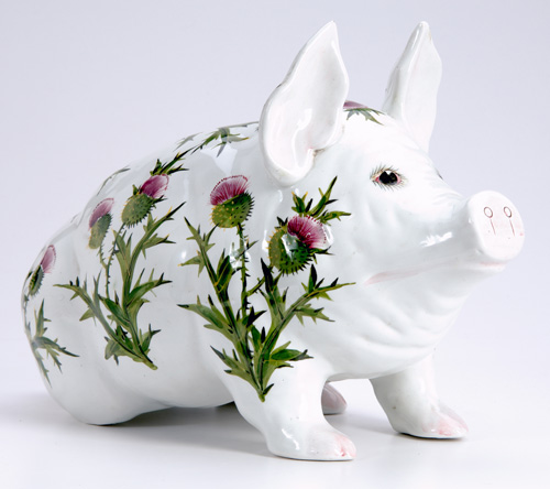 Appraisal: WEMYSS Pottery pig painted with sprays of thistles 's Painted