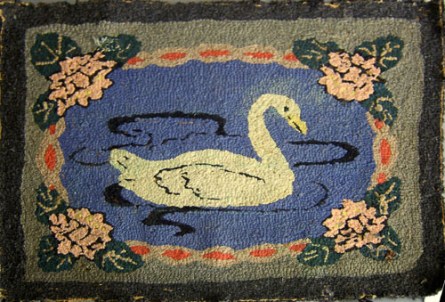 Appraisal: American hooked rug early th c with swan decoration x