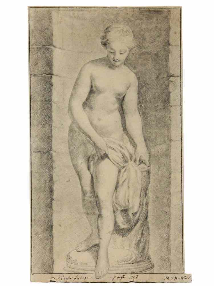 Appraisal: GRAPHITE DRAWING - Classical Figure in Niche by Joseph Matthias