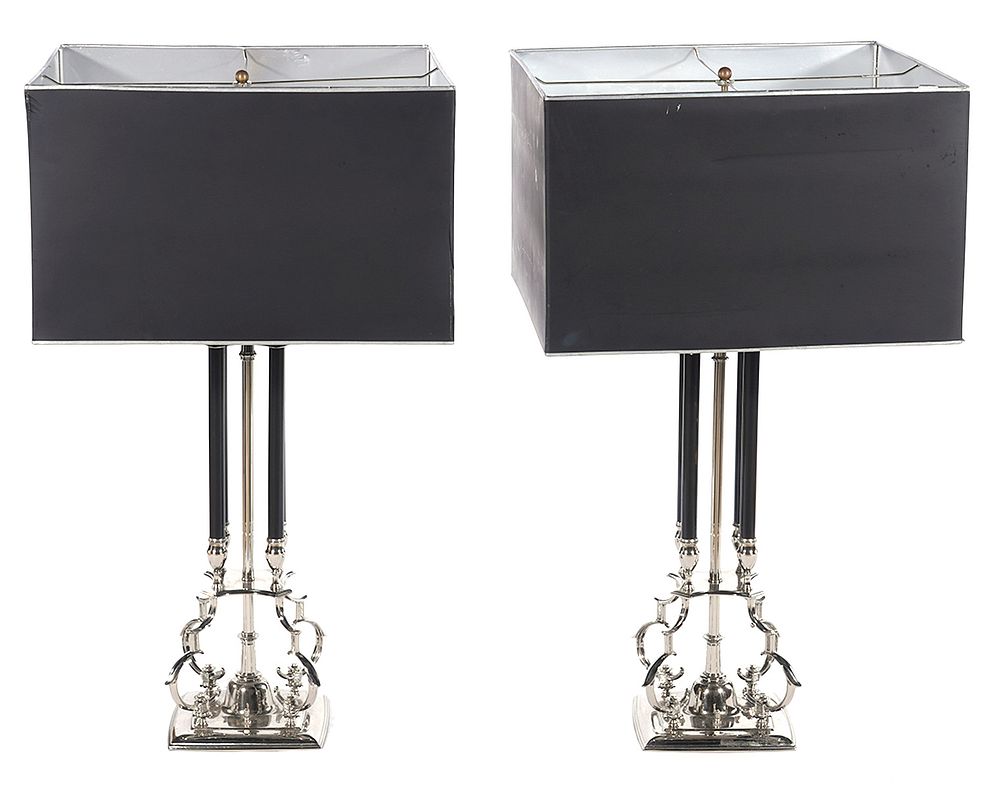 Appraisal: Pr Hollywood Regency Lamps Style of Parzinger Pair of nickel