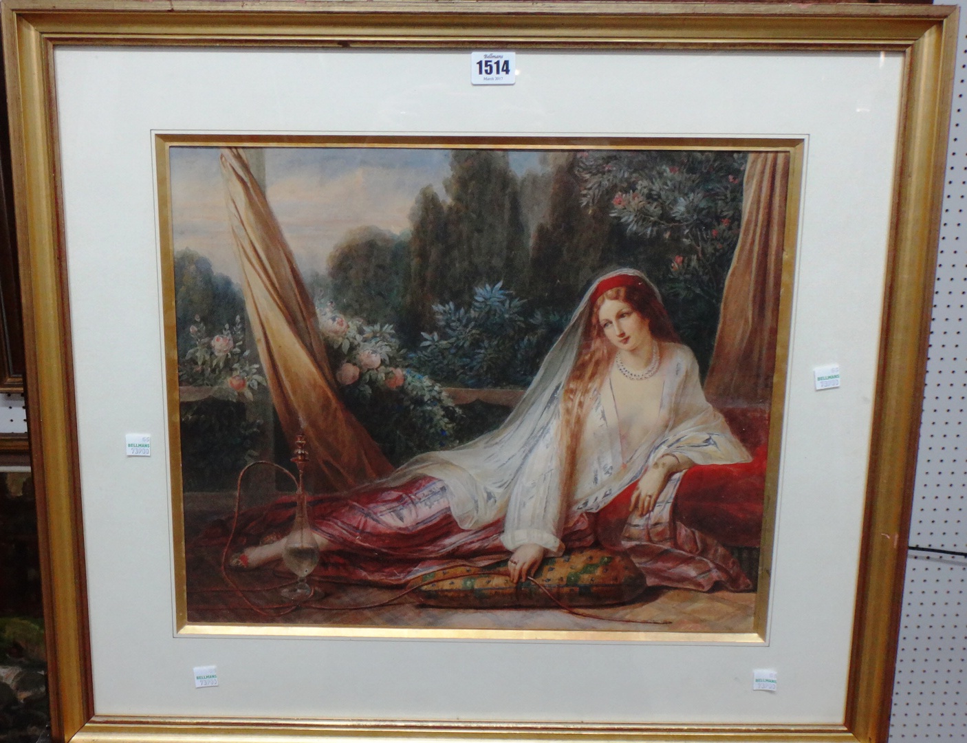 Appraisal: Charlemagne-Oscar Guet - Odalisque with a Hookah watercolour signed cm