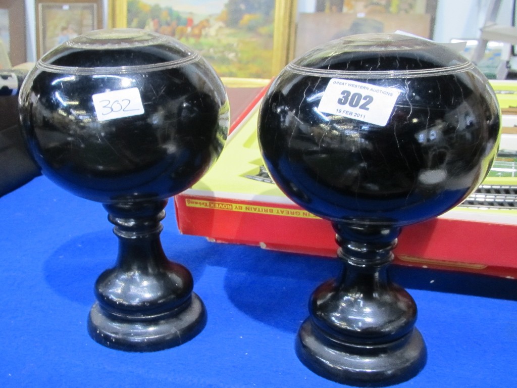 Appraisal: Pair of presentation lawn bowls on stand to A McDougall