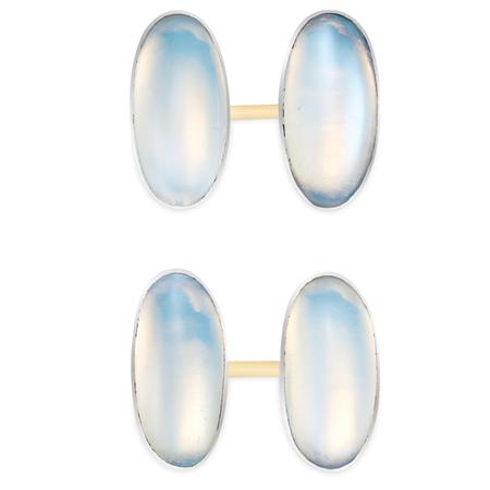 Appraisal: Pair of Platinum Gold and Moonstone Cufflinks Estimate -