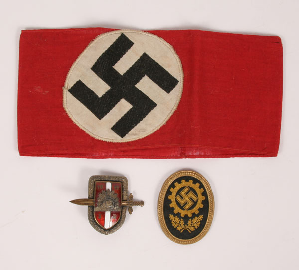 Appraisal: Lot of three pieces Nazi paraphernalia cloth armband embroidered patch