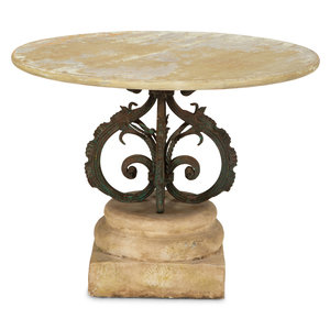 Appraisal: A Bronze and Stone Table with an Inlaid Stone Top