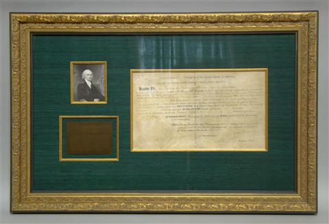 Appraisal: JAMES MADISON SIGNED LAND GRANT Signed as President and dated