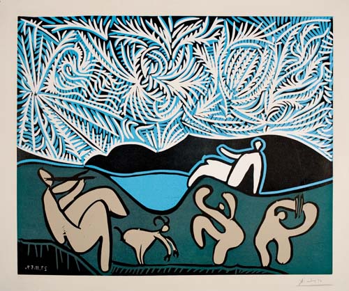 Appraisal: PABLO PICASSO Bacchanale avec Chevreau Color linoleum cut x mm