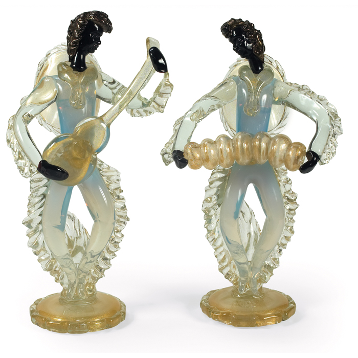 Appraisal: Barbini figures pair Murano Italy large Blackamoors playing accordion and