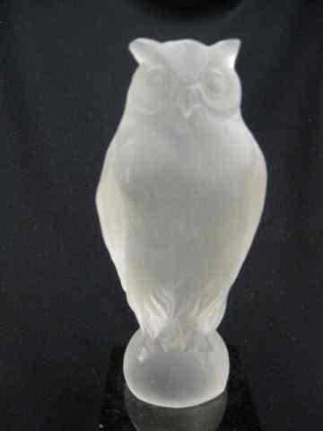 Appraisal: Frosted Art Glass Owl Figurine onblack glass base deco era