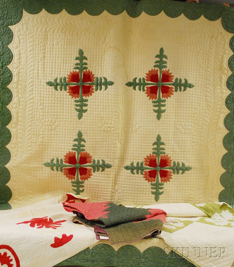 Appraisal: Four th Century Hand-stitched Cotton Quilts two pieced x and