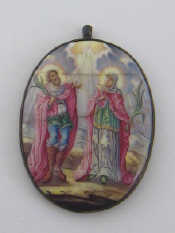 Appraisal: A silver cased hand painted enamel icon pendant x cm