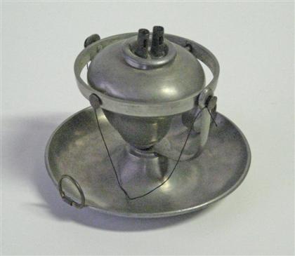 Appraisal: Pewter double gimbal whale oil lamp unmarked possibly Yale and