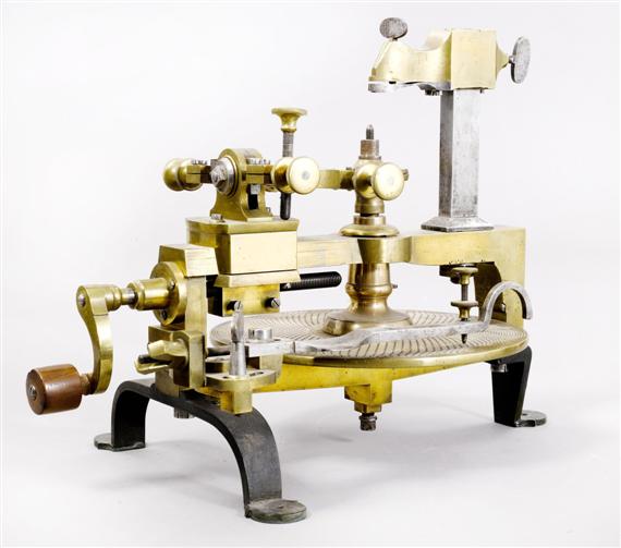 Appraisal: GEAR-WHEELED CUTTING MACHINE probably Swiss th century Brass and white