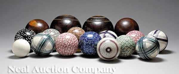 Appraisal: A Collection of Antique British Carpet Bocce and Lawn Bowling