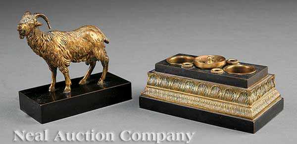 Appraisal: A Napoleon III Gilt and Patinated Bronze Figural Encrier th