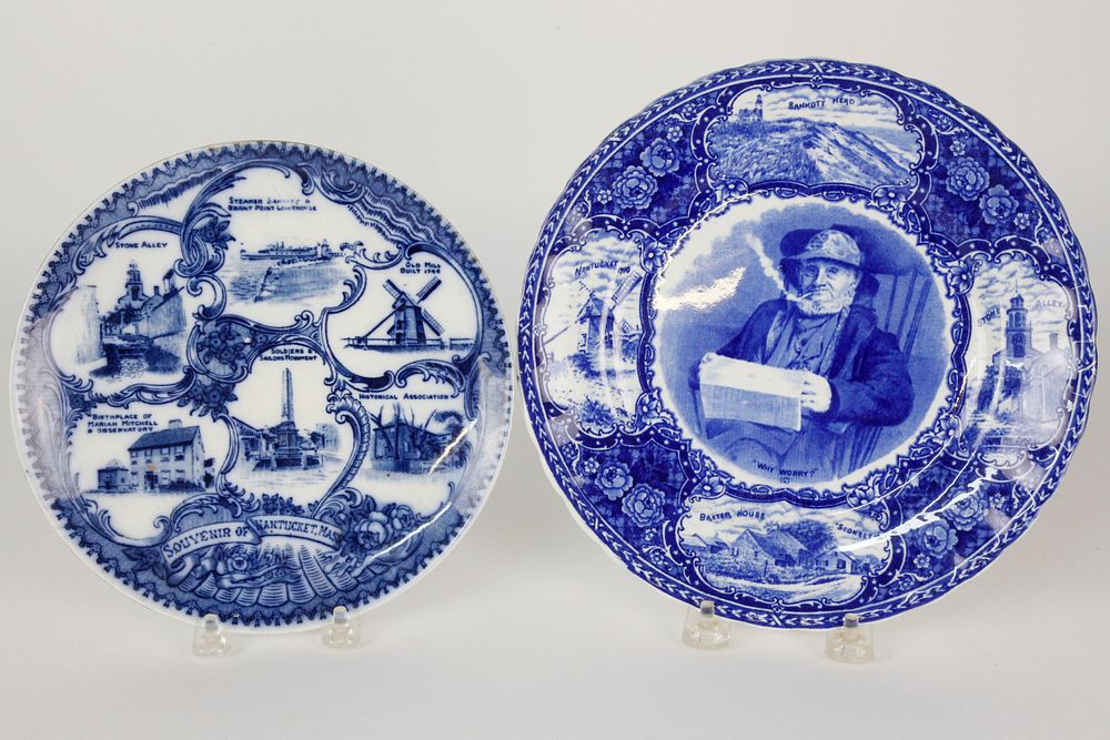 Appraisal: Two Nantucket Blue and White Souvenir Plates Two Nantucket Blue