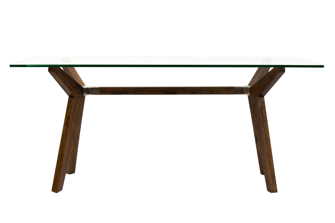 Appraisal: A CRATE AND BARREL STRUT BOURBON GLASS TOP TABLE A