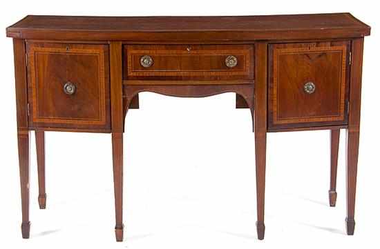 Appraisal: George III style inlaid mahogany bowfront sideboard late th century