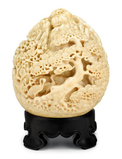 Appraisal: Unusual Chinese carved elephant ivory boulder th century