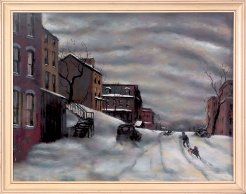 Appraisal: Ashcan School pastel street scene signed indistinctly lower left x