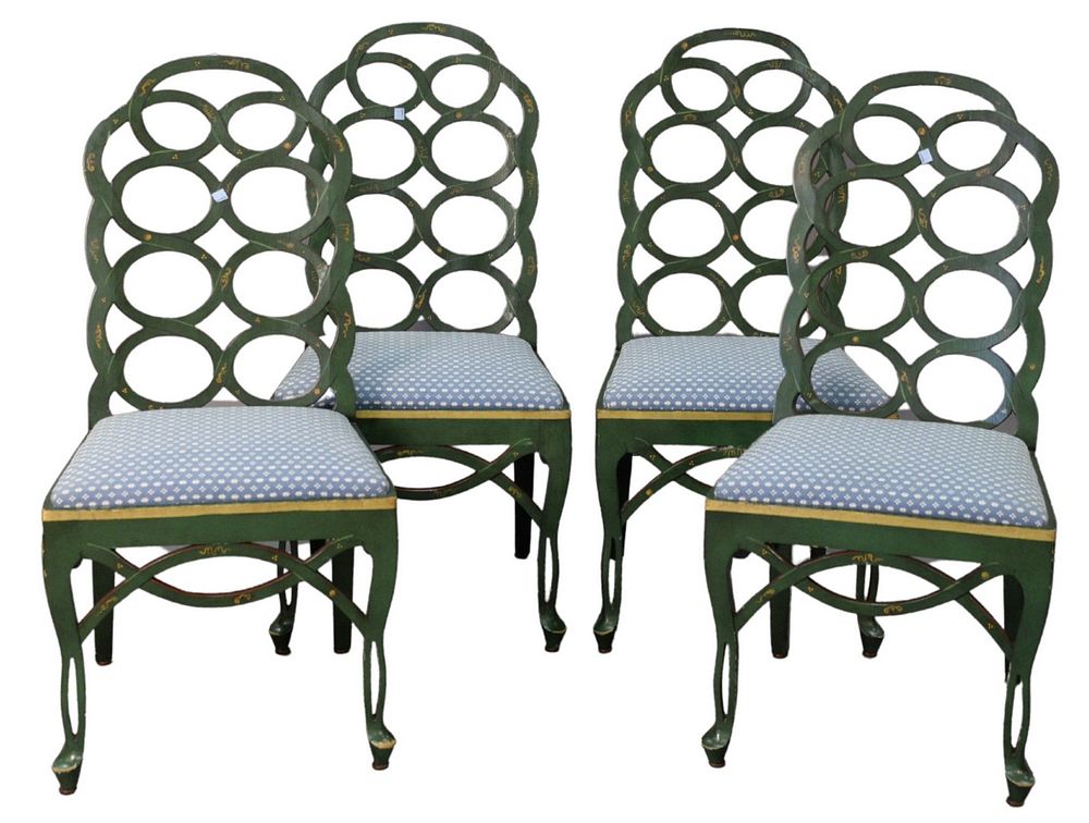 Appraisal: Set of Four Contemporary Side Chairs green painted with gilt