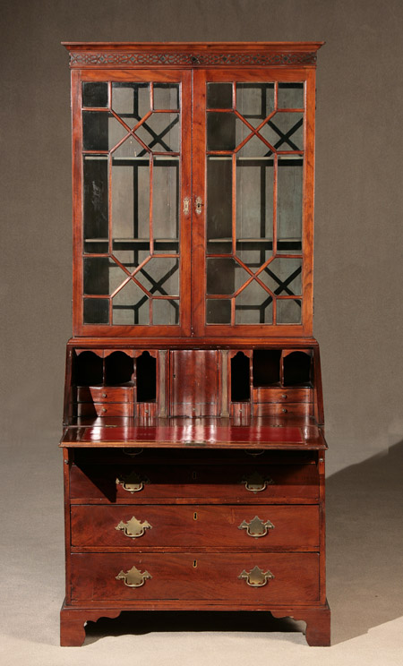 Appraisal: George III Mahogany Slant-Front Bureau-Bookcase Late th Century In two